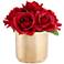 Red Rose 9 1/2" High Faux Flowers in Gold Vase