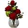 Red Rose and Green Hydrangea 14"H Faux Flowers in Vase