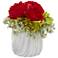 Red Rose and Hydrangea 8" High Faux Flowers in Vase