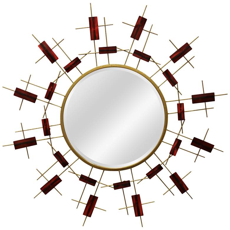 Image 1 Red Star Red and Gold 41 1/4 inch Round Oversized Wall Mirror