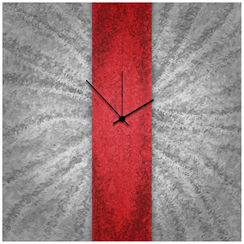 Image 1 Red Stripe 22 inch Square Abstract Metal Wall Art Clock