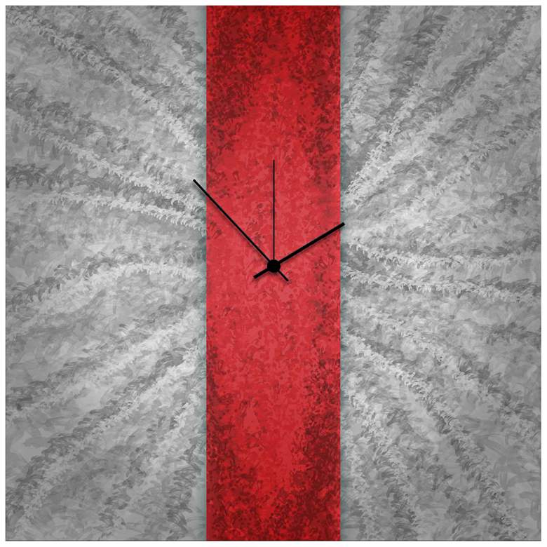Image 1 Red Stripe 22" Square Abstract Metal Wall Art Clock