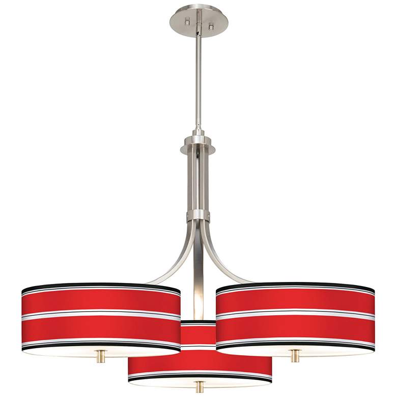 Image 1 Red Stripes Giclee 36" Wide Triple Pendant