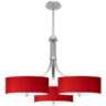 Red Textured Faux Silk 36" Wide Modern Triple Shade Pendant