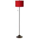 Red Textured Faux Silk Bronze Club Floor Lamp