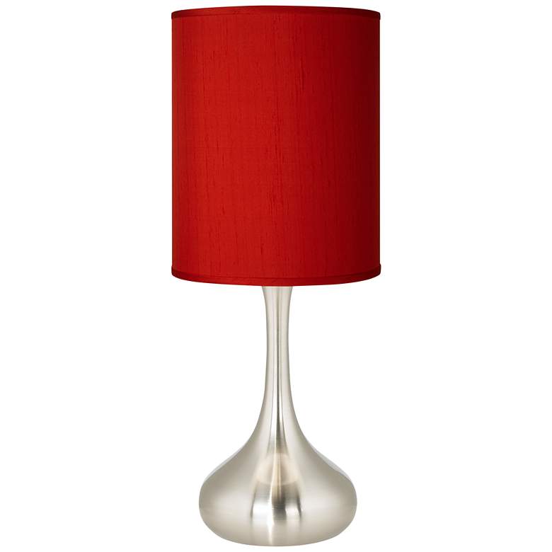Red Textured Faux Silk Brushed Nickel Droplet Modern Table Lamp