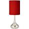 Red Textured Faux Silk Brushed Nickel Droplet Modern Table Lamp