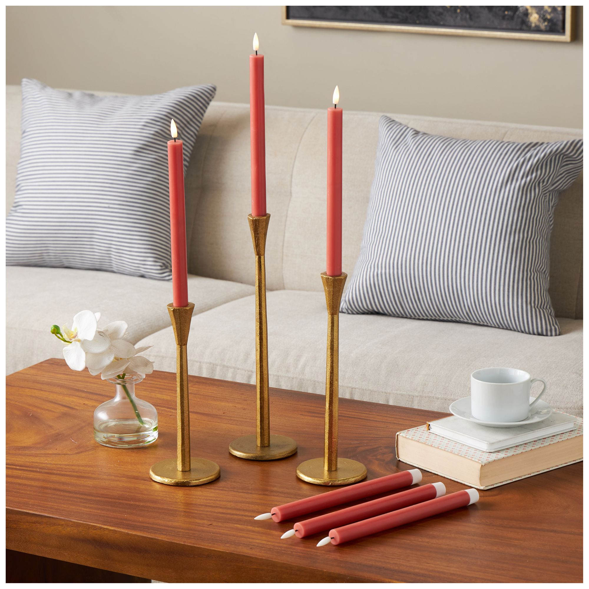 Image 4 Red Wax Modern Flameless Candle, S/6 11"H more views