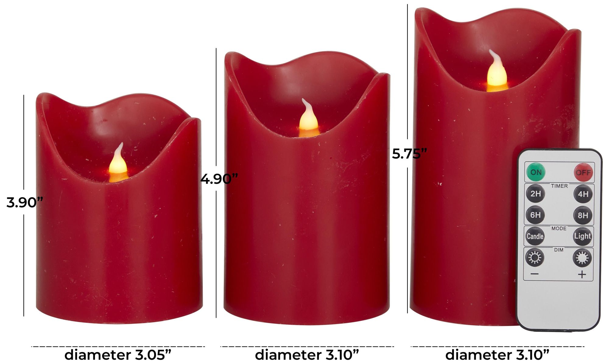 Image 7 Red Wax Traditional Flameless Candle, S/3 6", 5", 4"H more views
