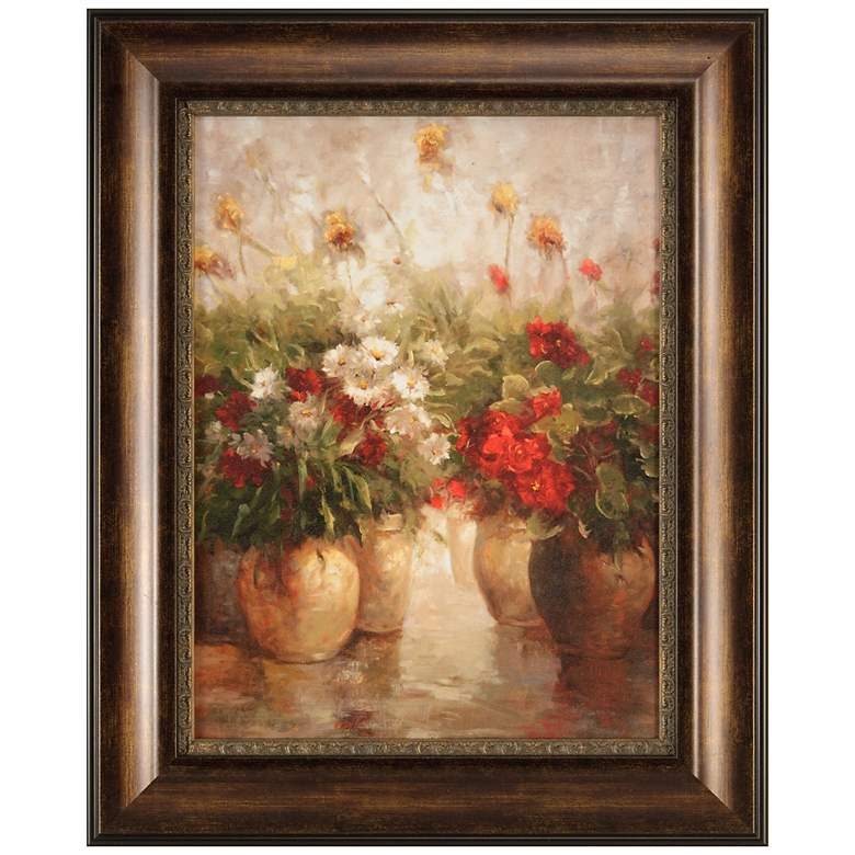 Image 1 Red White and Gold 31 1/2 inch High Framed Floral Wall Art
