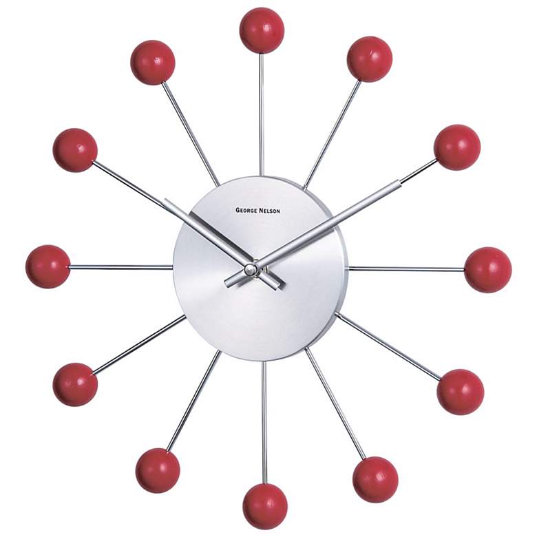 Image 1 Red Wooden Ball Retro Wall Clock