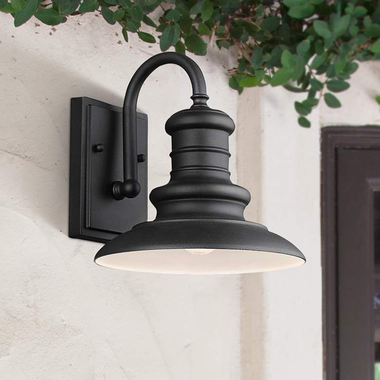 Image 1 Redding Station 9 1/2 inch Textured Black Industrial Outdoor Wall Light