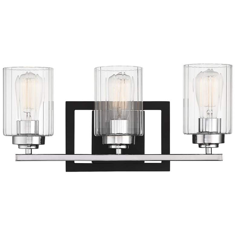Image 1 Redmond 3-Light Vanity Light in Matte Black with Polished Chrome Accents