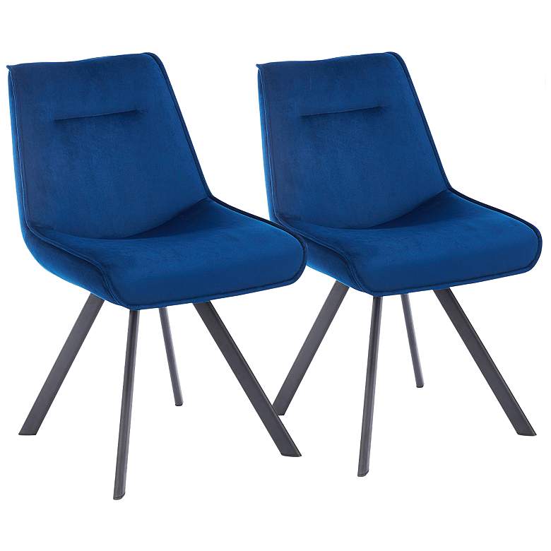 Redruth Classic Blue Velvet Fabric Dining Chairs Set of 2