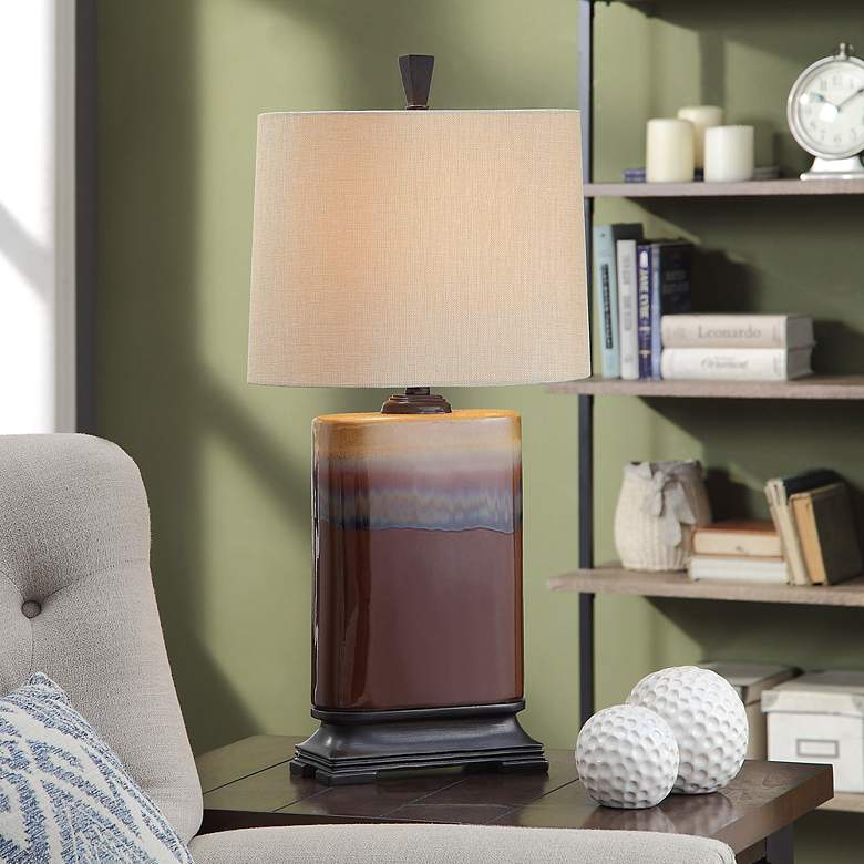 Image 1 Reed 31 1/2" High Orange and Burnt Red Glazed Ceramic Table Lamp