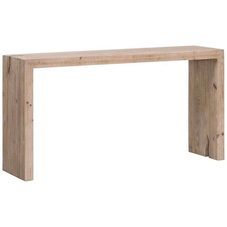 Image 7 Reed 58 inch Wide Smoke Gray Pine Wood Rectangular Console Table more views