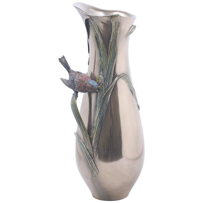 Image 1 Reed and Blue Tit Bronze 13 1/2 inch High Vase