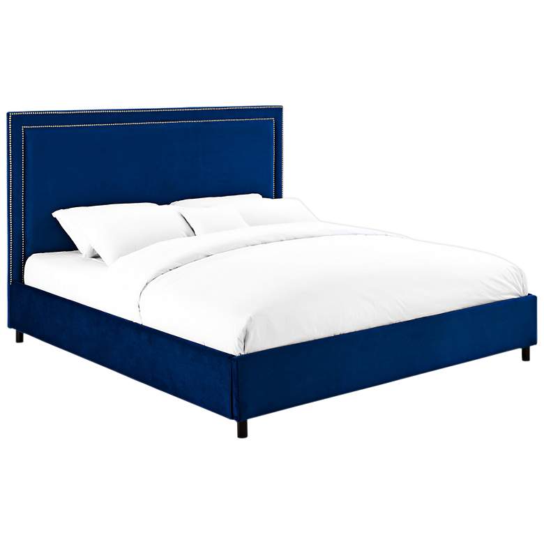 Image 1 Reed Navy Velvet Queen Bed