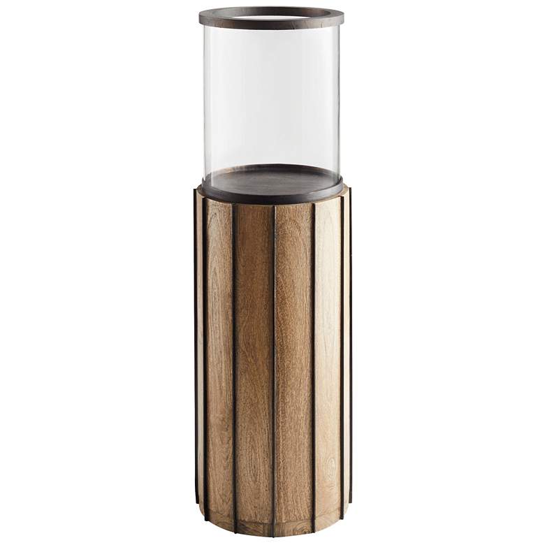 Image 1 Reed Wood and Bronze Metal Floor Hurricane Lamp