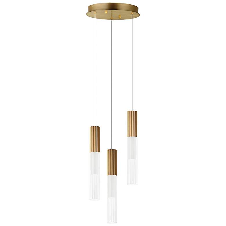 Image 1 Reeds 11 3/4" Wide Gold Glass 3-Light LED Mini Pendant