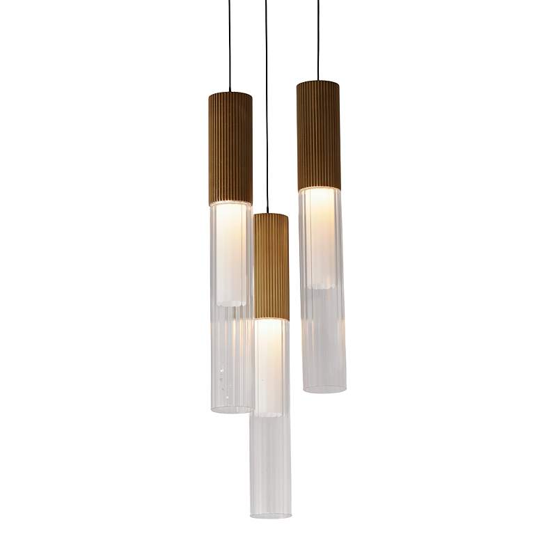 Image 3 Reeds 11 3/4" Wide Gold Glass 3-Light LED Mini Pendant more views