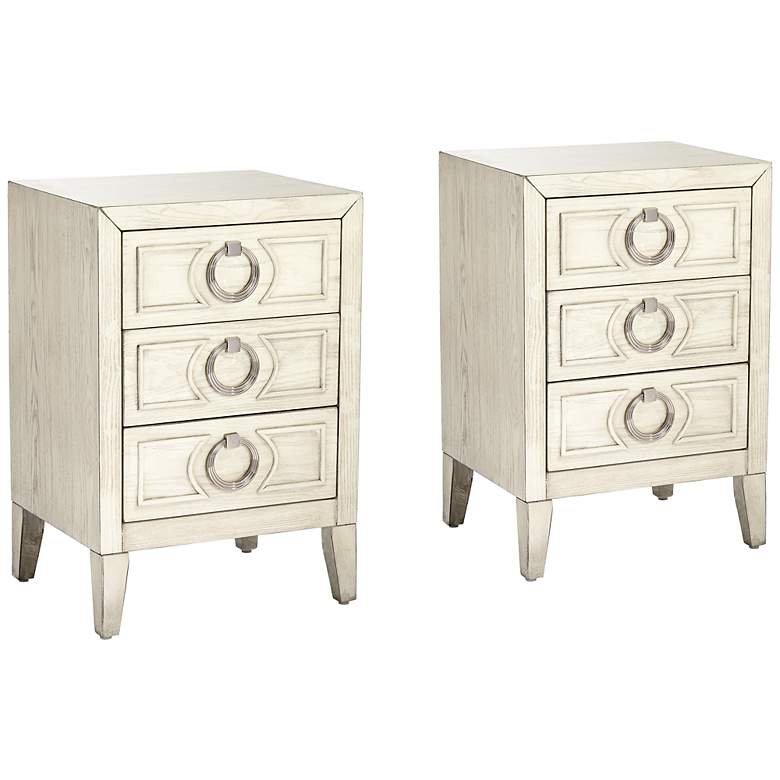 Image 2 Reeds 19" Wide White 3-Drawer Wood Accent Tables Set of 2