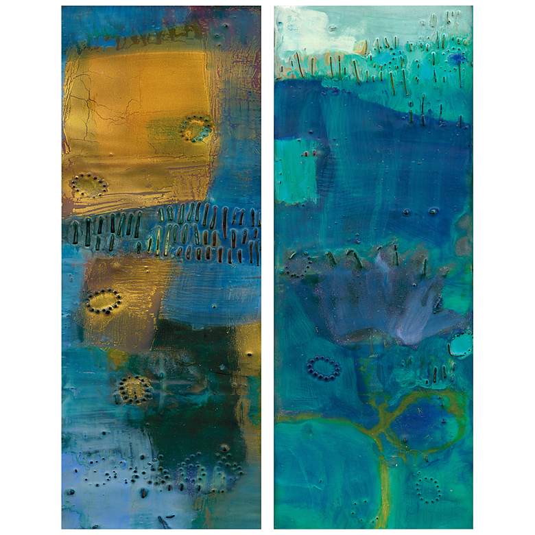 Image 2 Reedy Blue I and III 65 1/2" High 2-Piece Glass Wall Art Set