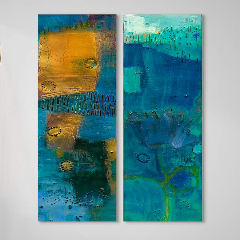Image 1 Reedy Blue I and III 65 1/2" High 2-Piece Glass Wall Art Set