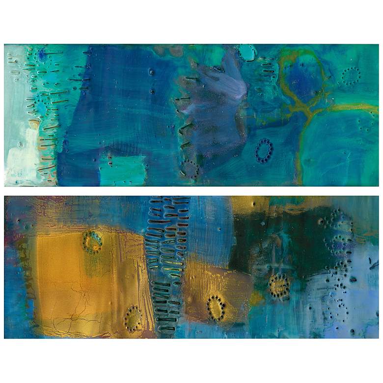 Image 4 Reedy Blue I and III 65 1/2 inch High 2-Piece Glass Wall Art Set more views