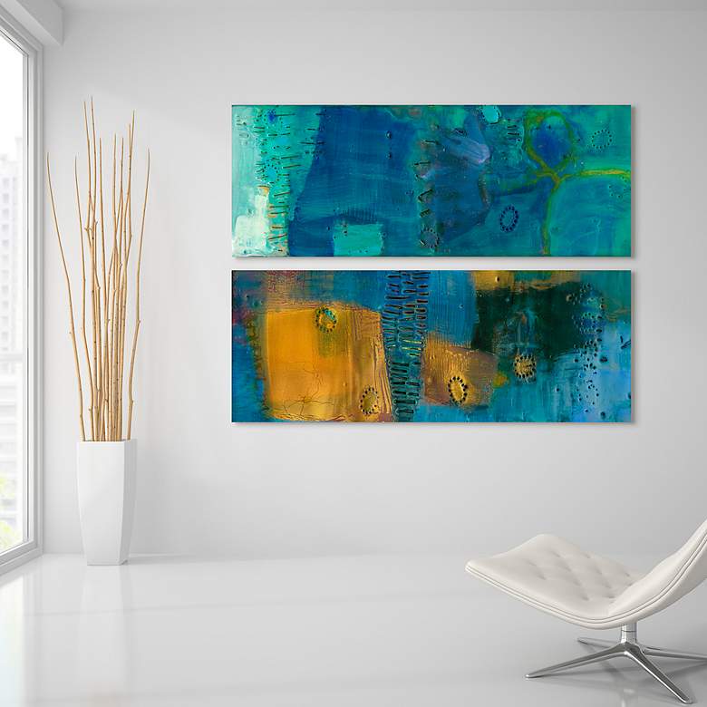 Image 7 Reedy Blue I and III 65 1/2" High 2-Piece Glass Wall Art Set more views