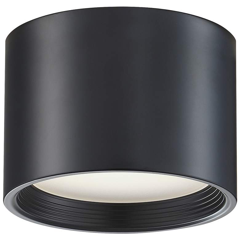 Image 1 Reel 6.5 inch Wide Black 120V  Flush Mount with White Acrylic Shade