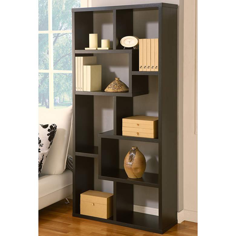 Image 1 Reena 71" High Black Wood Modern Geometric Bookcase