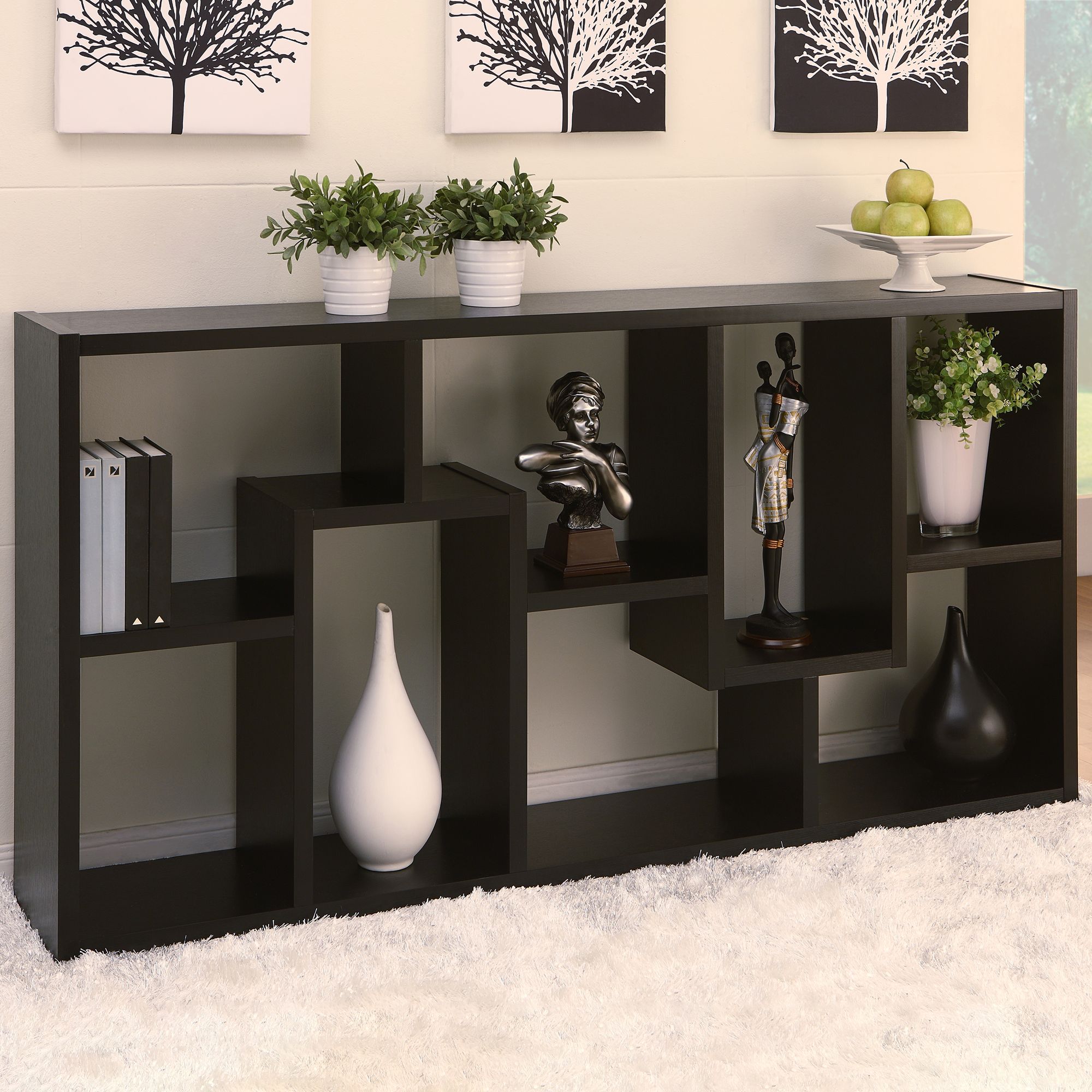 Image 4 Reena 71" High Black Wood Modern Geometric Bookcase more views