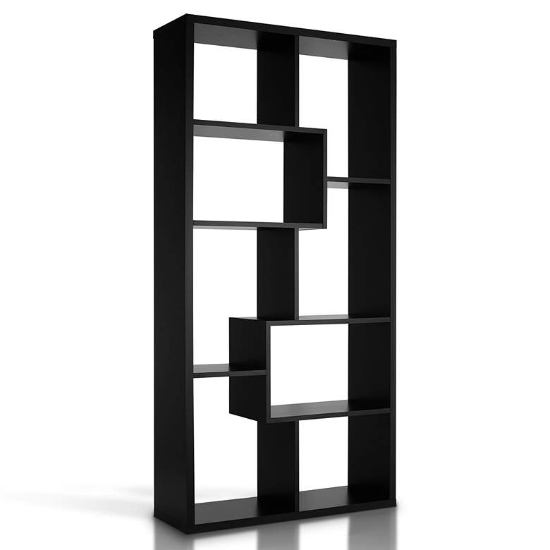 Image 5 Reena 71 inch High Black Wood Modern Geometric Bookcase more views