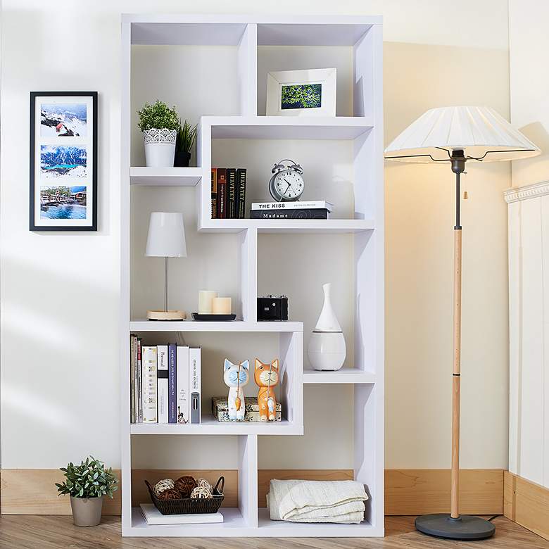 Image 2 Reena 71 inch High White Wood Modern Geometric Bookcase