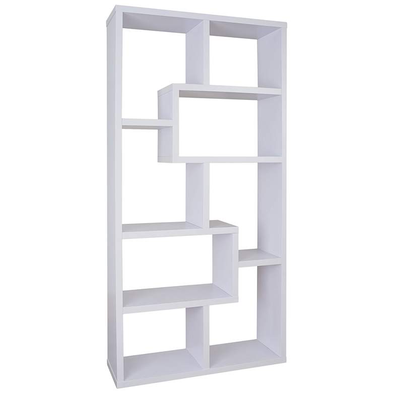Reena 71&quot; High White Wood Modern Geometric Bookcase more views