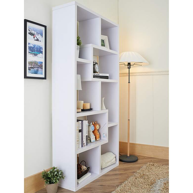 Image 6 Reena 71 inch High White Wood Modern Geometric Bookcase more views