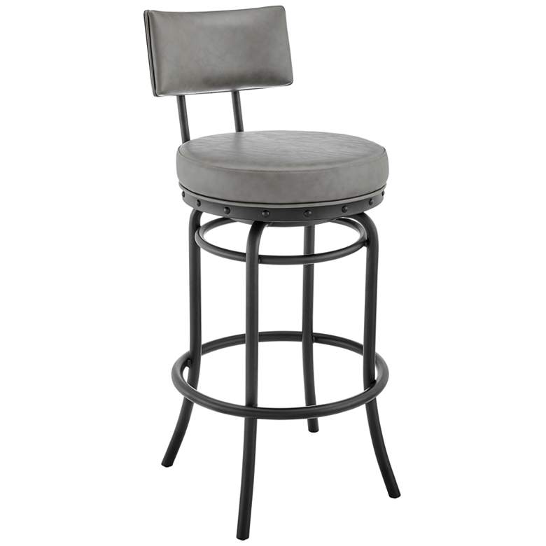 Image 1 Rees 26 in. Swivel Barstool in Black Finish with Grey Faux Leather