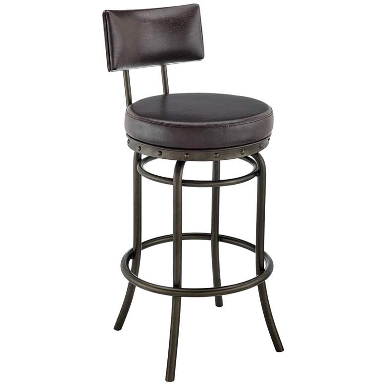 Image 1 Rees 26 in. Swivel Barstool in Mocha Finish with Brown Faux Leather