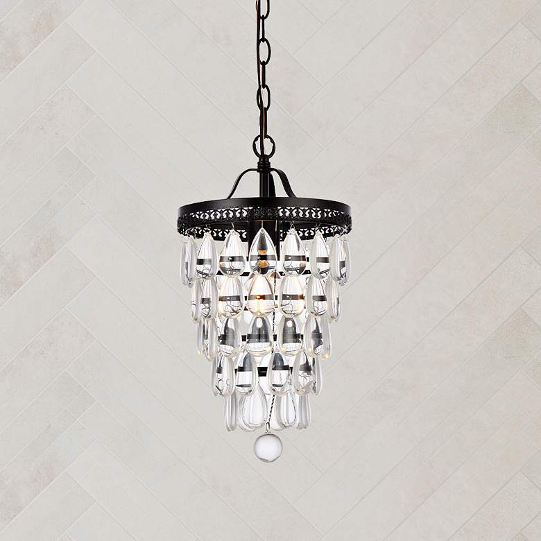 Image 1 Reese 9" Wide Black and Clear Crystal Mini Pendant