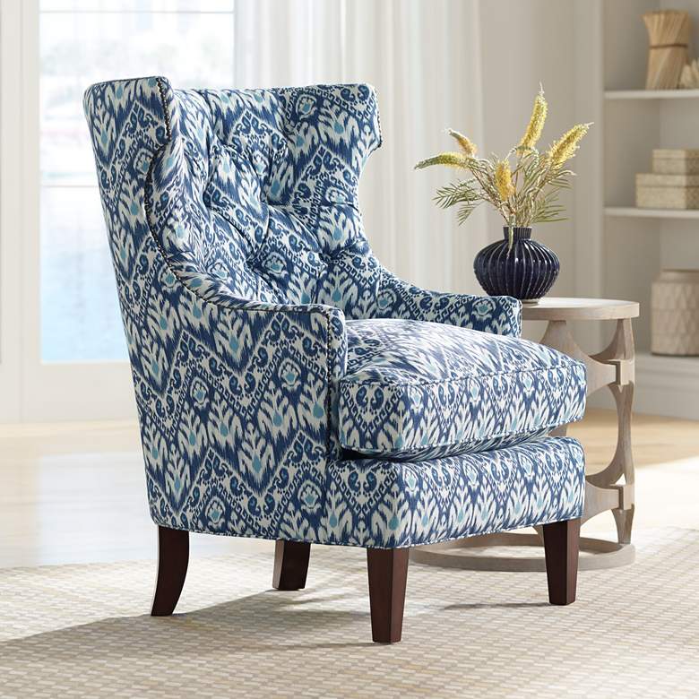 Image 1 Reese Studio Capri Blue Ikat High-Back Accent Chair
