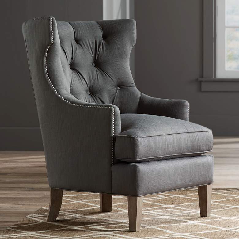 Image 1 Reese Studio Charcoal High-Back Accent Chair