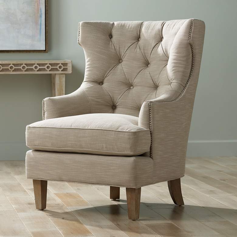 Image 1 Reese Studio Oatmeal High-Back Accent Chair