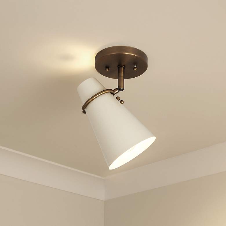 Image 1 Reeva 7" Wide Modern Brass 1-Light Semi-Flush With Glossy Ecru