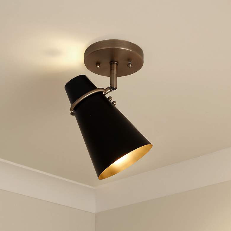 Image 1 Reeva 7" Wide Modern Brass 1-Light Semi-Flush With Matte Black