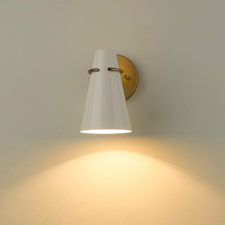 Image 1 Reeva 8 1/2" High Modern Brass Sconce with Glossy Ecru Shade