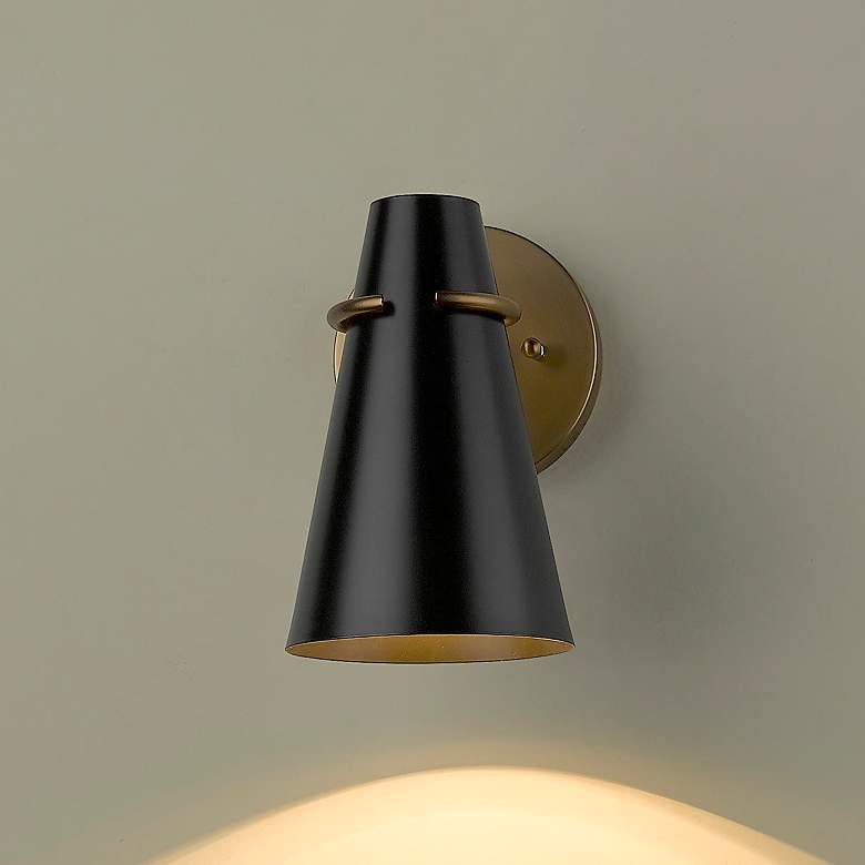 Image 1 Reeva 8 1/2"H Modern Brass Wall Sconce w/ Matte Black Shade
