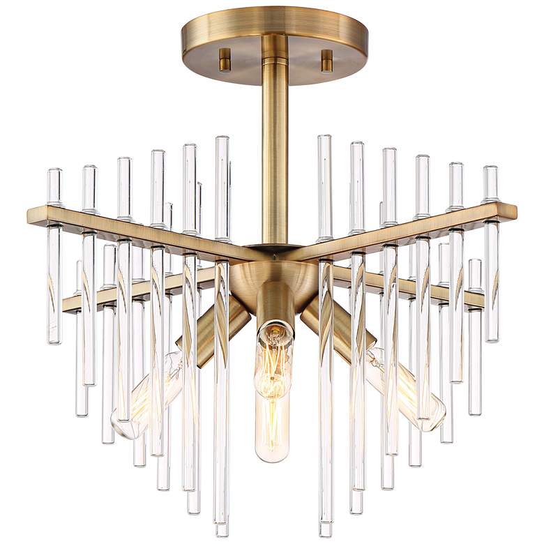 Image 2 Reeve Modern 17" Wide Burnished Antique Brass Glass Rod Ceiling Light
