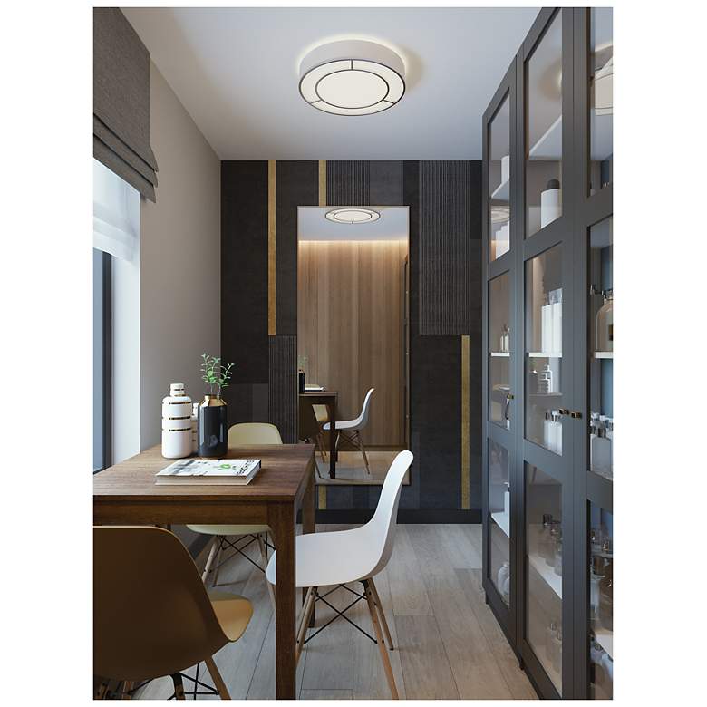 Image 2 Reeves - LED 20" Flush Mount - Satin Nickel Finish - White Linen Shade more views