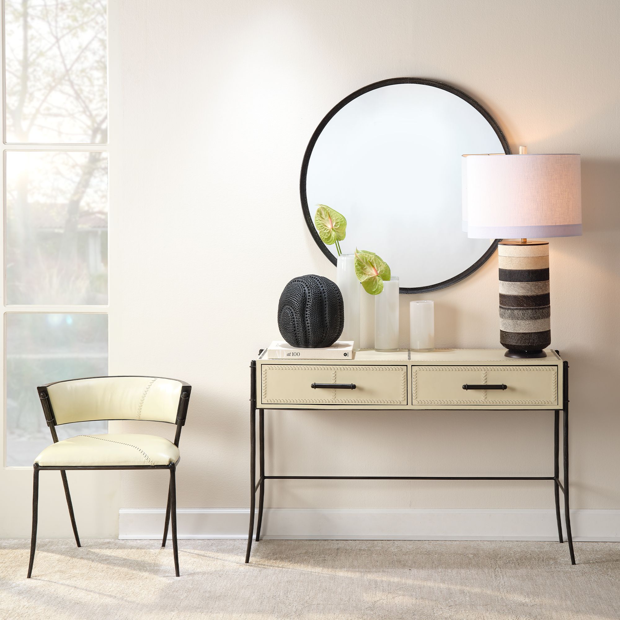Refined Black Metal 36" Round Wall Mirror